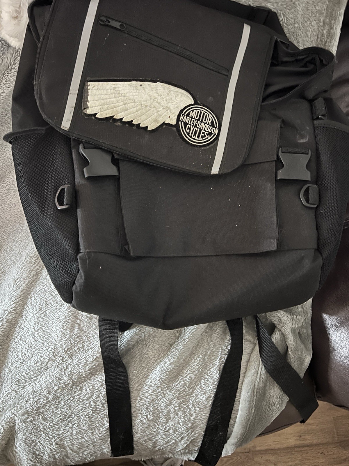 Harley-Davidson Black Motorcycle Backpack Buckle Zip Adjustable Strap Pockets
