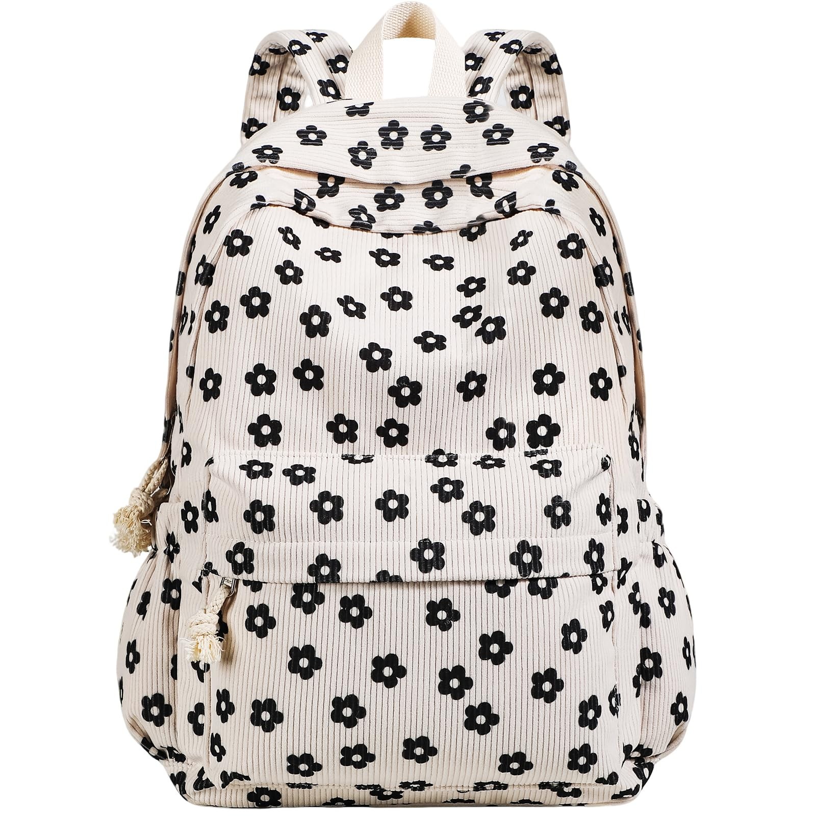 15.6 Inch Laptop Backpack School Bag Teens Womens Cute Corduroy Black Floral