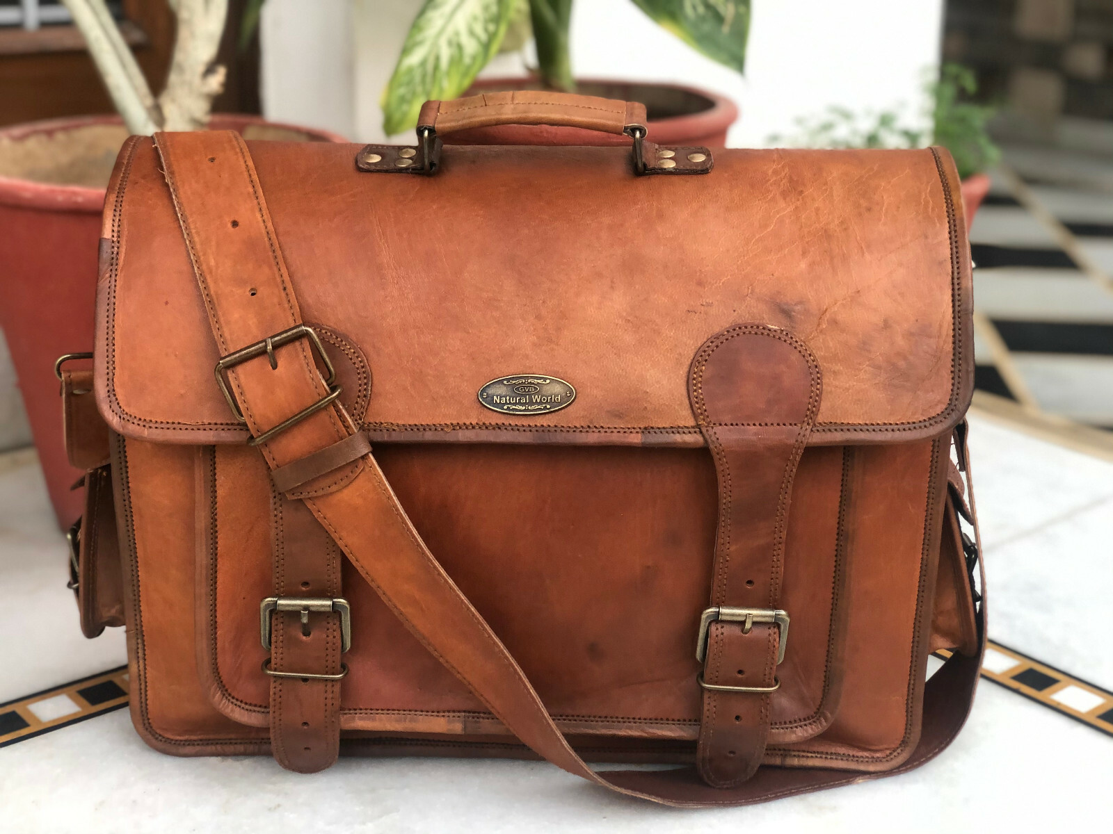 18″ Men’s Gvb Classic Retro Leather Shoulder Large Satchel Vintage Handmade Bag