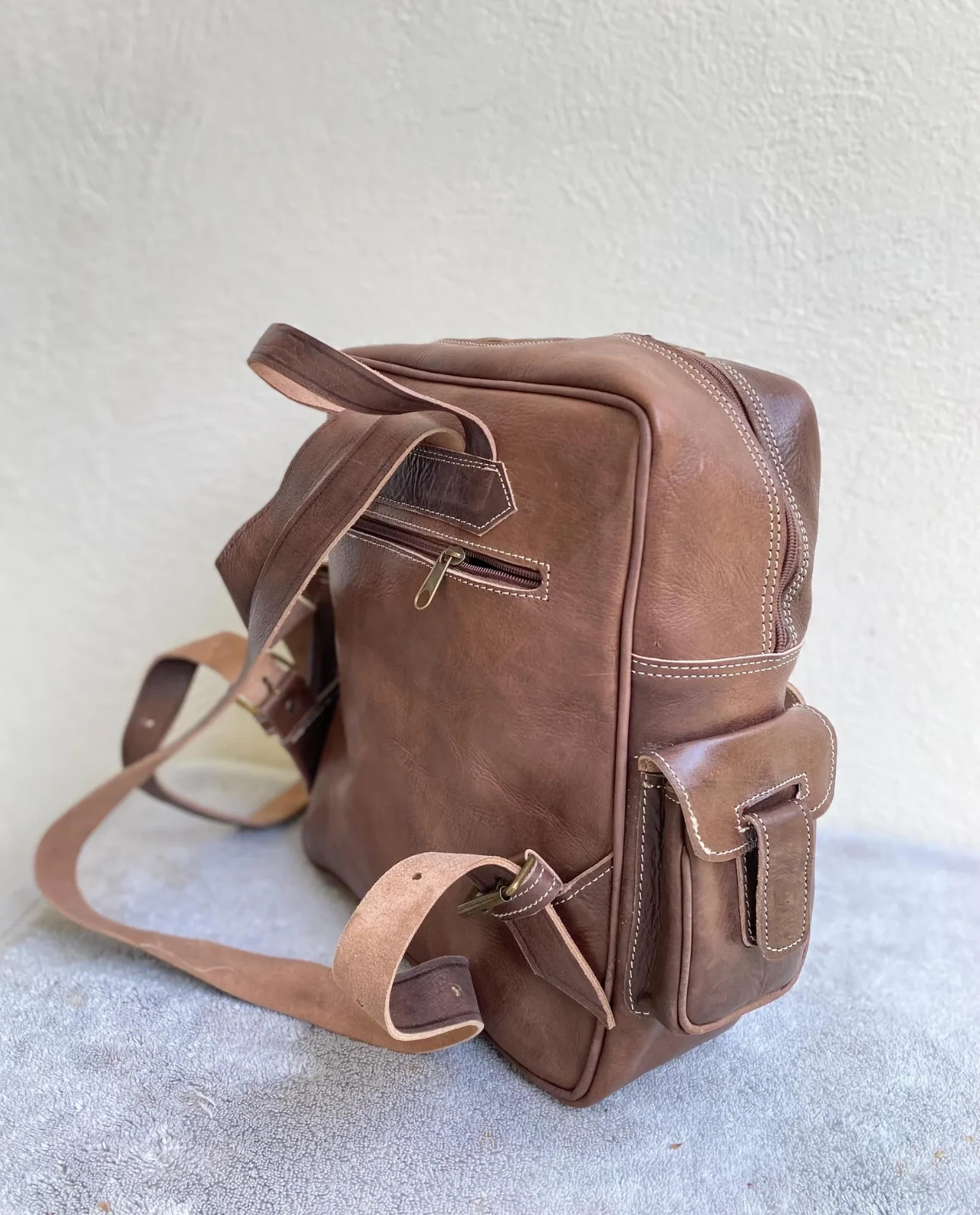 Handcrafted Genuine Leather Square Backpack – Brown | 38cm x 30cm