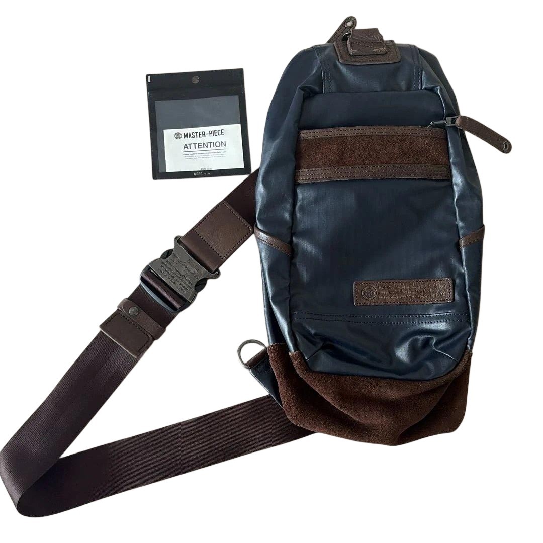 Masterpiece Masterpeace Sling Bag Navy Waterproof Canvas Suede Made in Japan