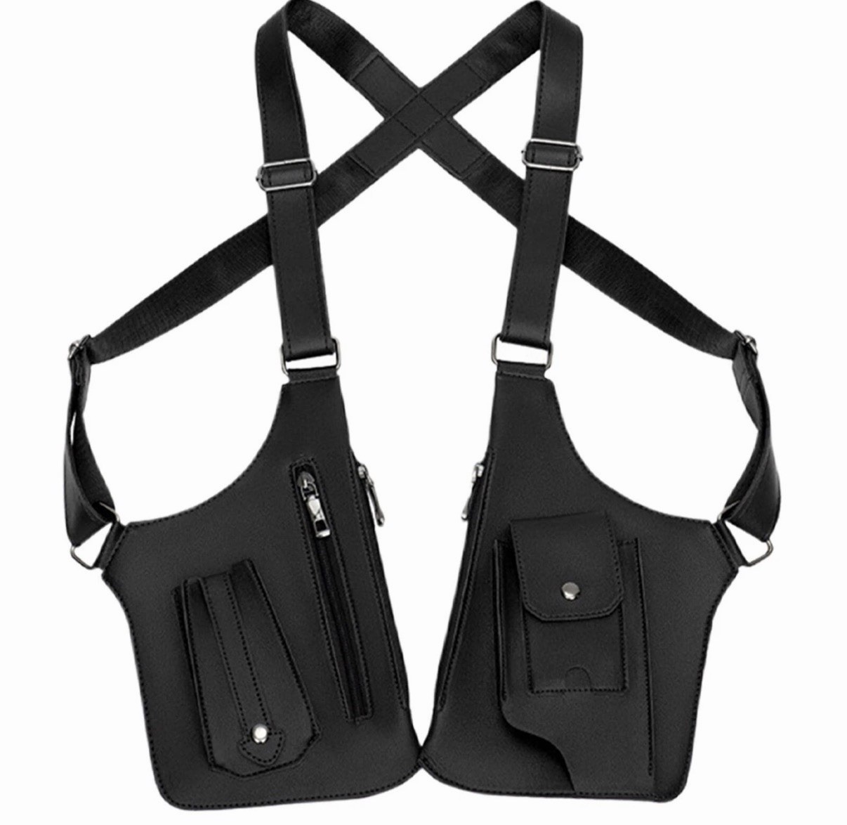 Men’s Black Shoulder Holster Bag Adjustable Strap Pockets Zip Button Casual