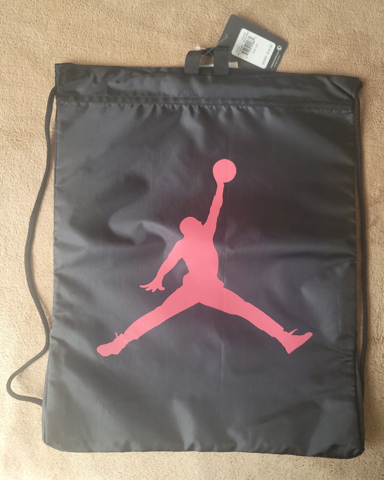 BLACK 15″ W X 18″ H With Red Jumpman 23 Logo Cinch Sack/Back Pack