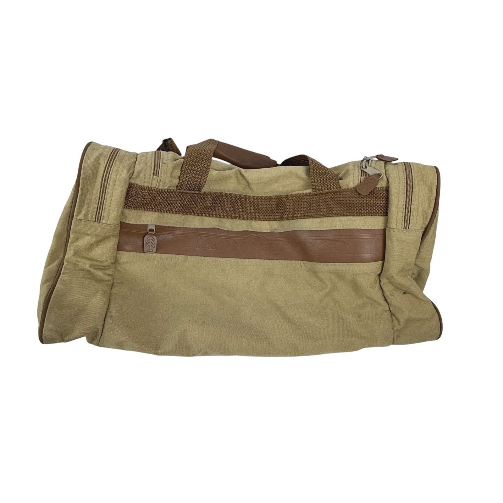 Eddie Bauer Ford Duffel Bag Tan Canvas Travel Gym Weekender Luggage Pocket