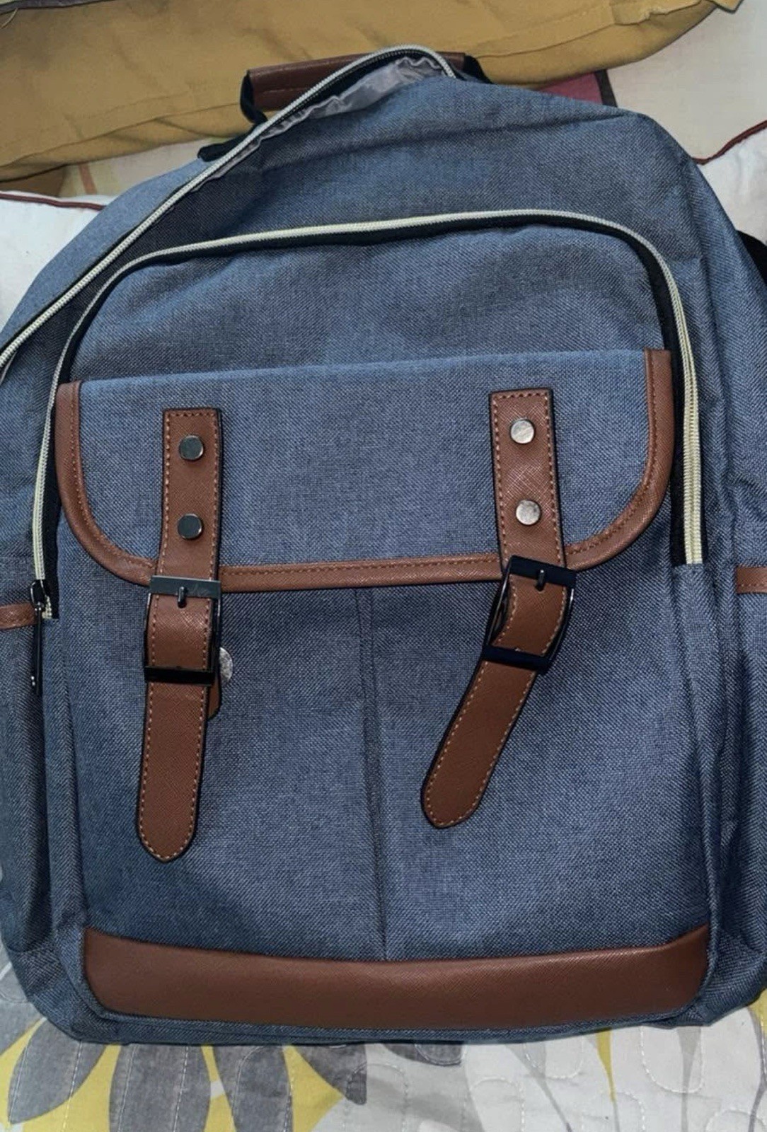 Blue Brown Backpack Zip Buckle Snap Closure Outer Pockets Shoulder Strap Men