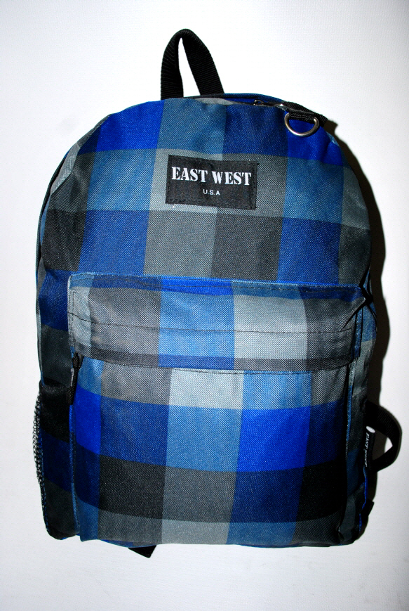 Backpack School Pack Bag Blue Plaid Hiking Camp Camping Free Shipping New