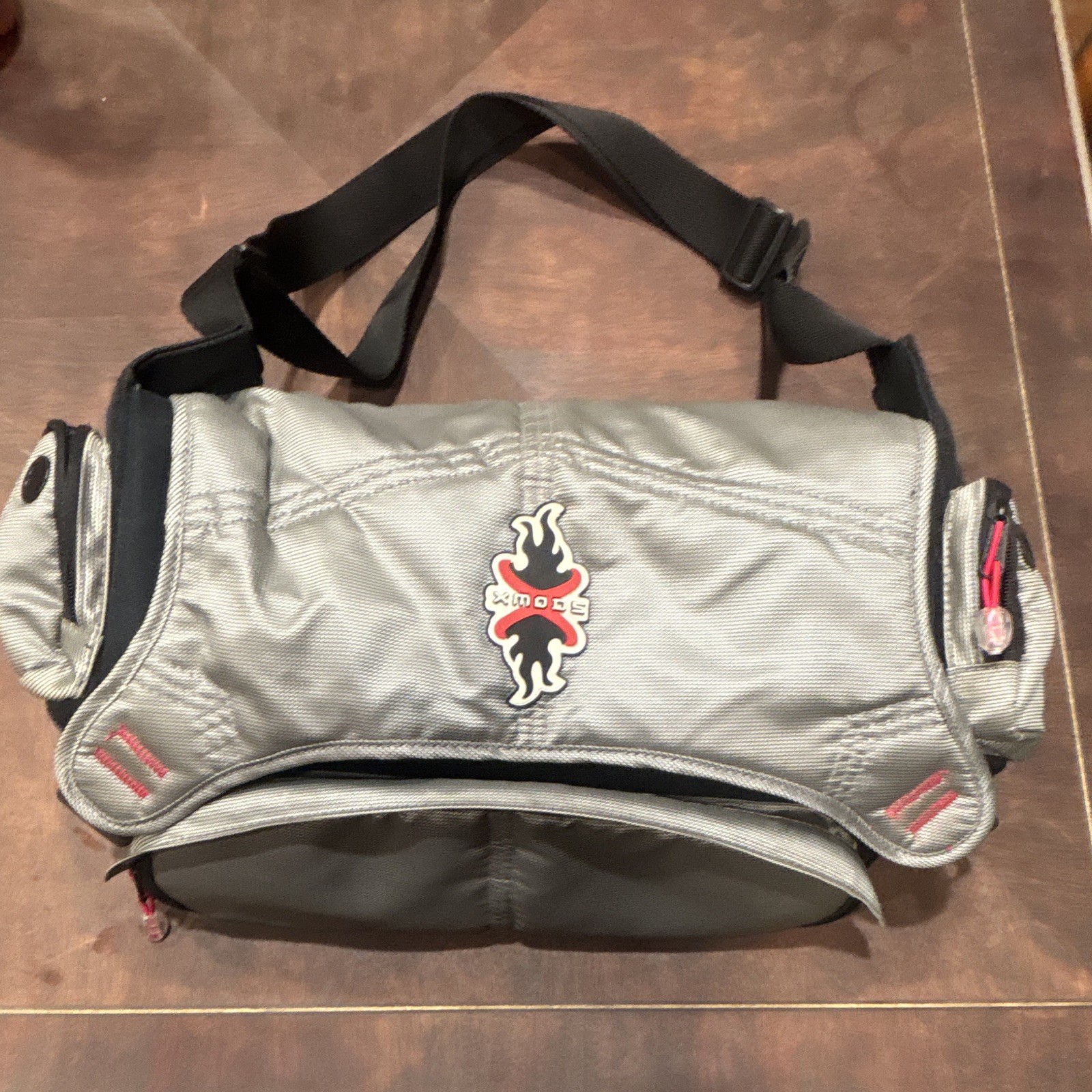 Famous Gray/Black/Red Crossbody Bag Adjustable Strap Zipper Pockets Medium