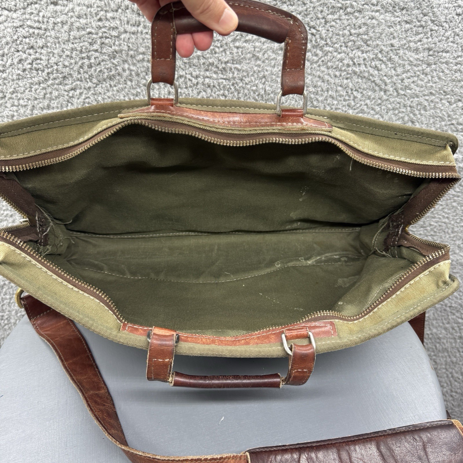 Vintage Orvis Canvas & Leather Briefcase Messenger Bag Shoulder Bag USA Green Ta