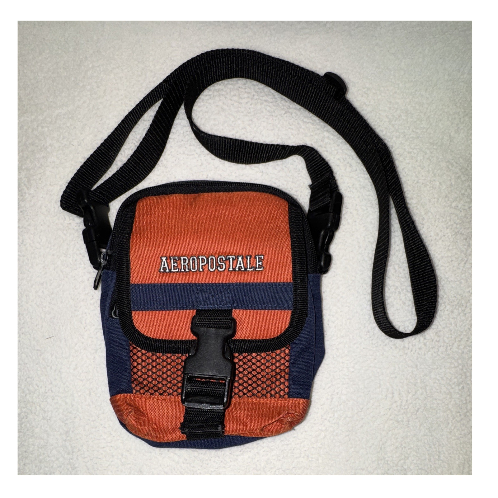 VTG Aeropostale Crossbody Purse Varsity Blue Orange Adjustable Canvas Bag Y2K