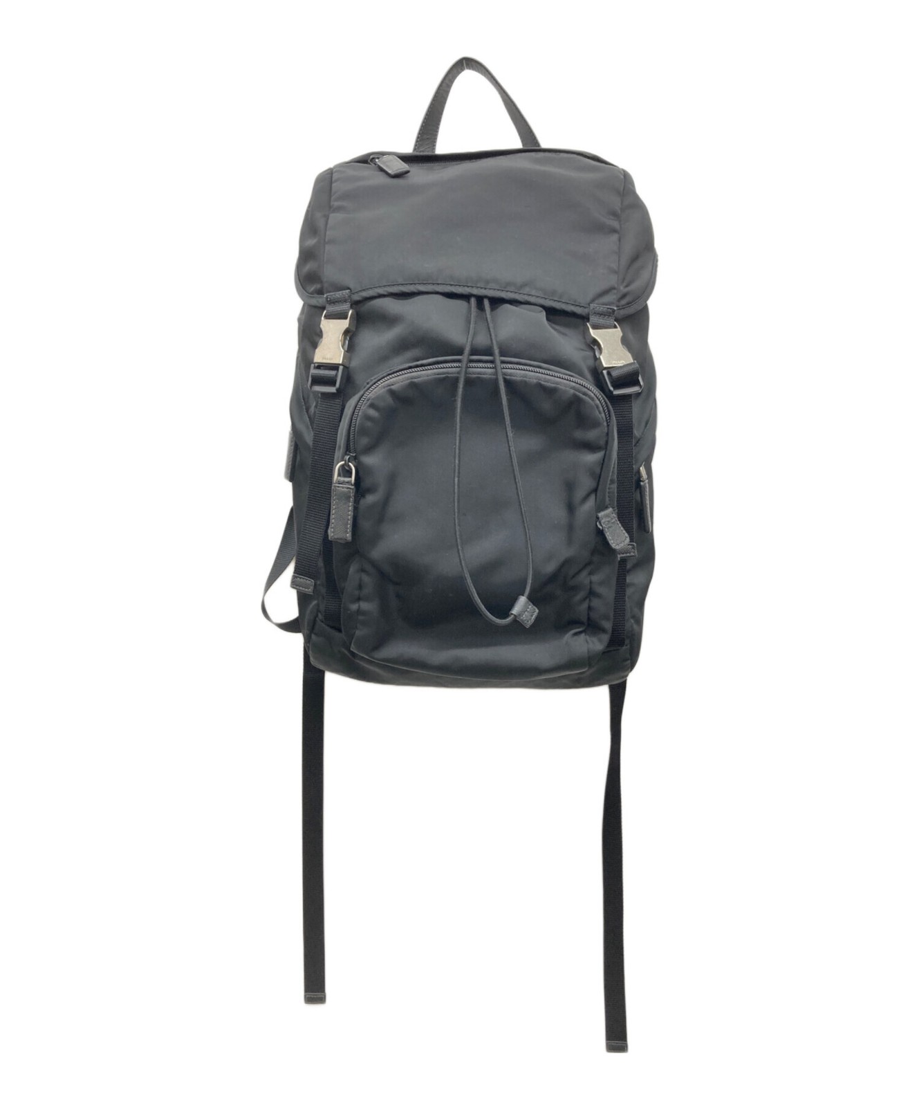 Prada Nylon Backpack Rucksack Daypack Bag Black Double Buckle Drawstring 2VZ135