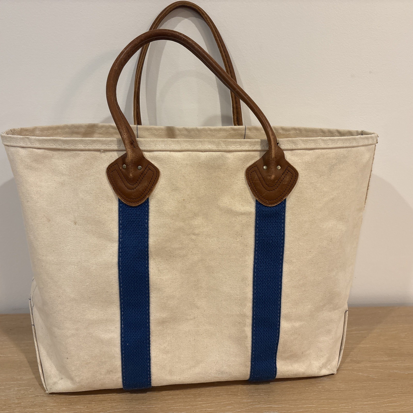 Vintage XL, LL Bean Canvas Boat & Tote Bag, Leather Handles, 1980s Label