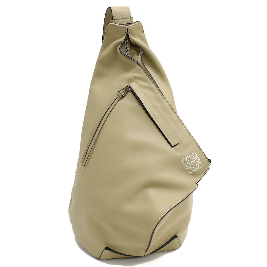 LOEWE Anton Sling Bag Shoulder Crossbody Anagram Leather Beige