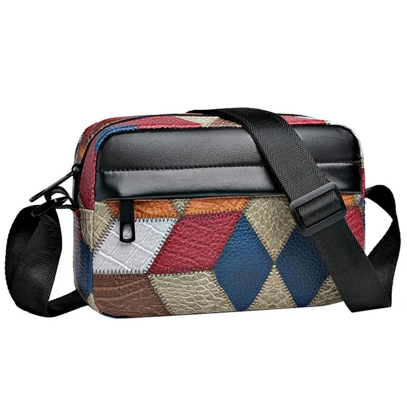 Casual Business Shoulder Bag for Men Pu Leather Messenger Bag Wide Strap Cross
