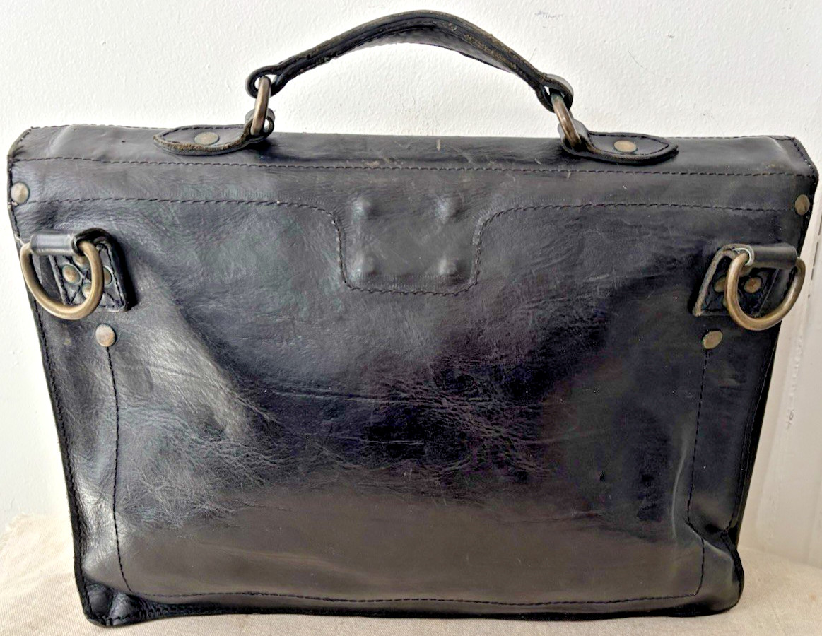 WILL LEATHER GOODS “Jacques” Rugged Matte Black Leather Briefcase Laptop Bag EC
