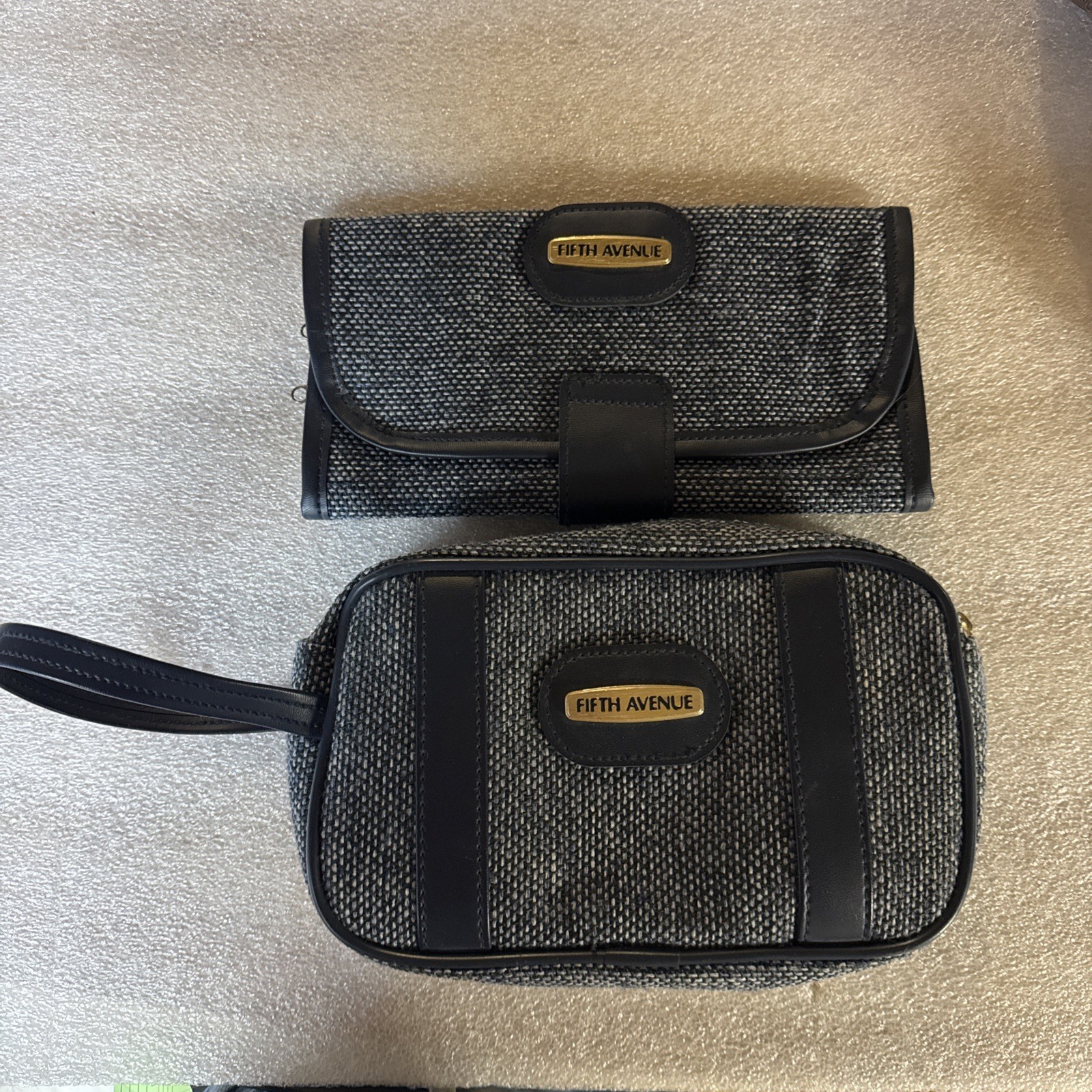 Vintage Fifth Avenue Travel Bag Tweed Toiletry Men Navy 5th VTG