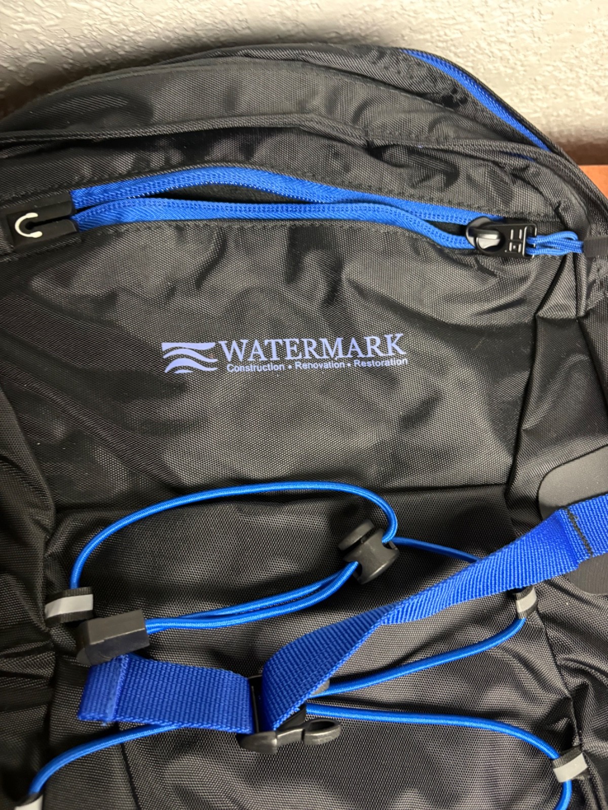 Basecamp Black & Blue Laptop Backpack Watermark Logo Padded Straps Travel Bag