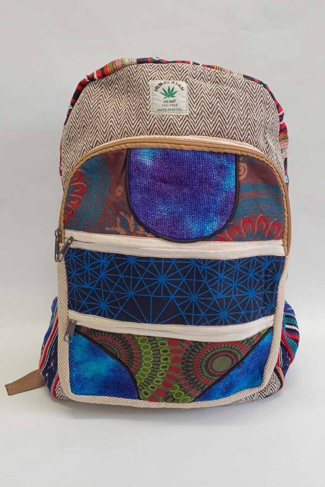 Hemp Backpack Travel Handmade Hippie Hemp School Bag Multicoloured Festival Fun