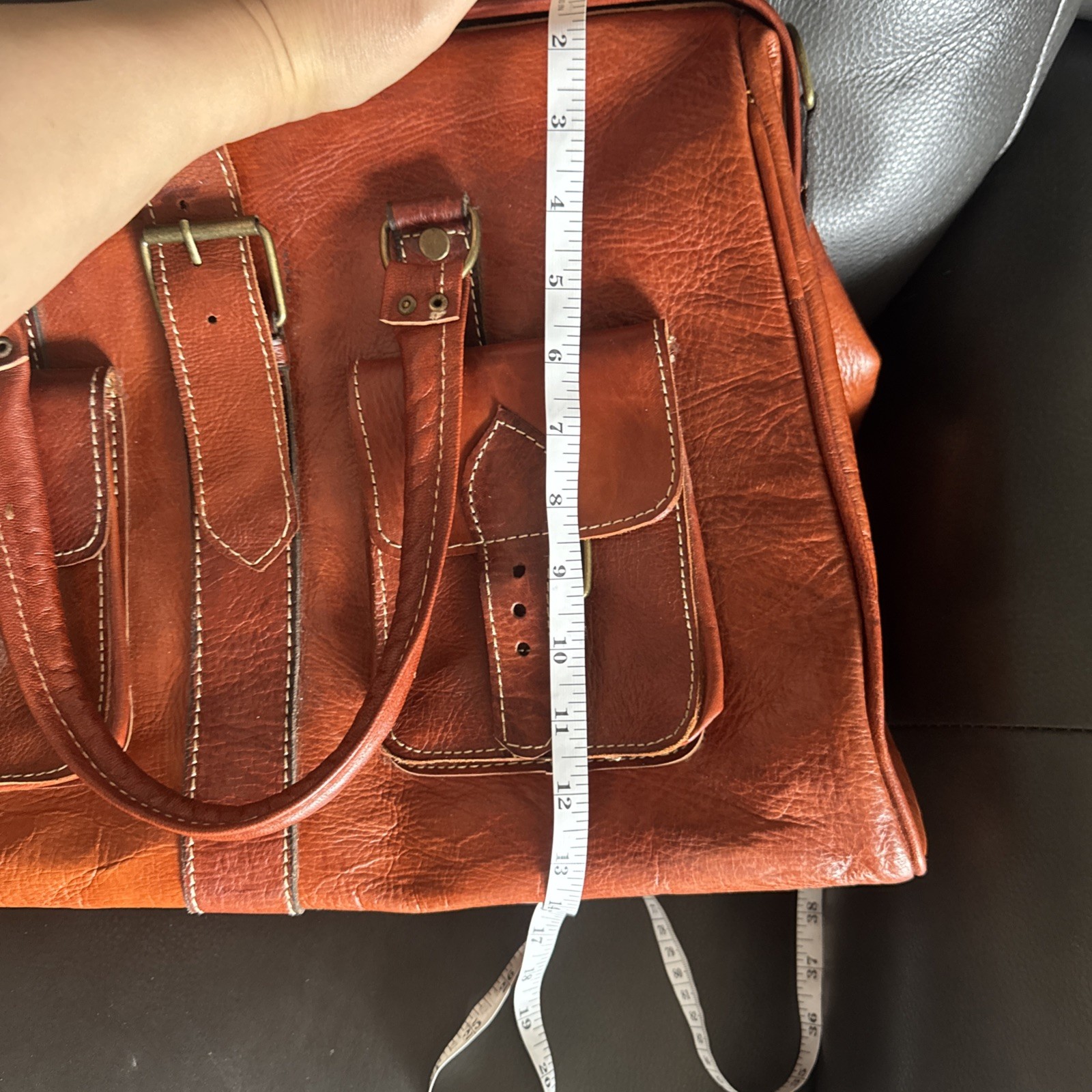 Duffle Weekender Brown Leather Travel Luggage Bag Vintage made In Morocco Sz XL