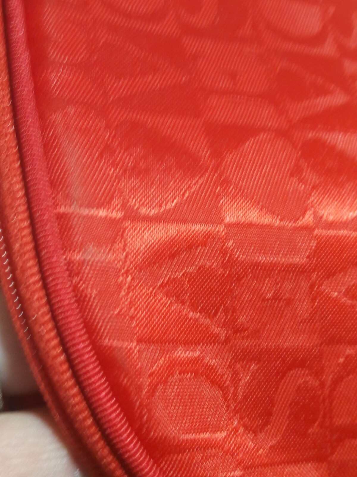 RARE Vintage Escada Toiletry Make Up Bag Red Satin Signature Zip Top
