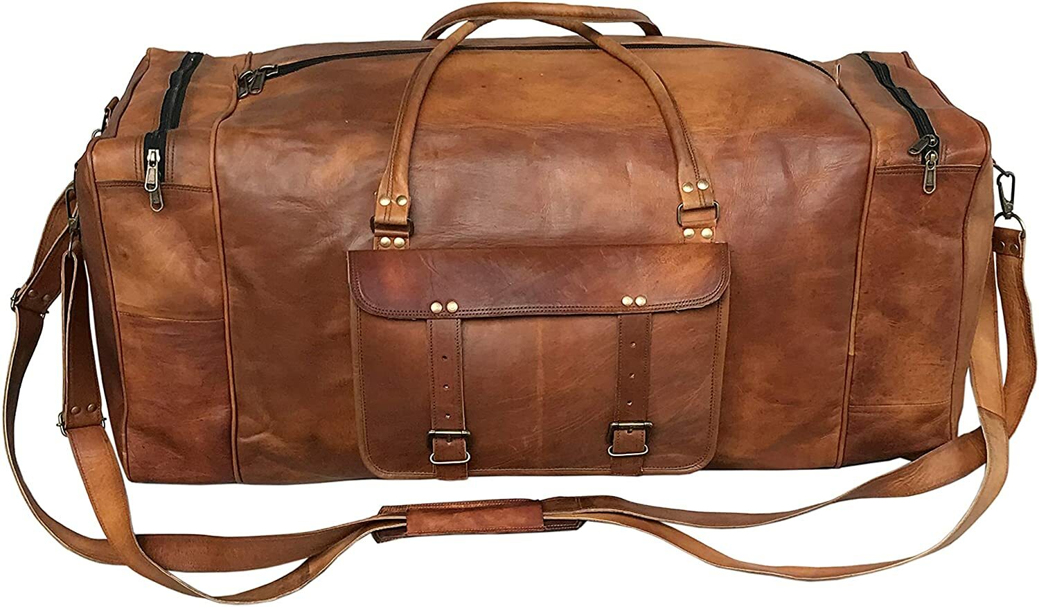 Men’s brown Leather Large Capacity Duffle Travel Gym Weekend Overnight Bag