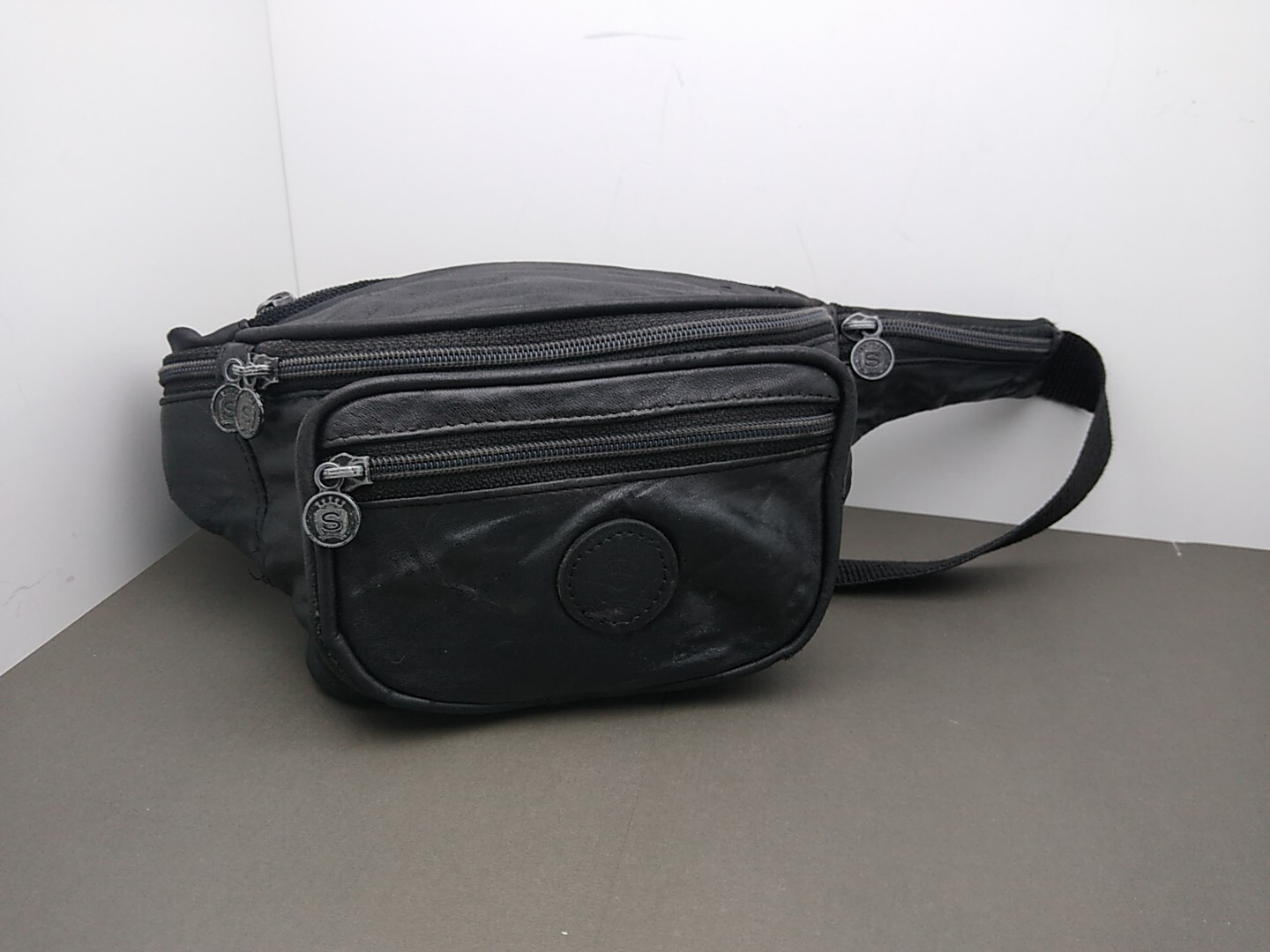 Black Leather Vintage Fanny Pack Pouch Waist Bag Crossbody Unisex Retro 8x5x4