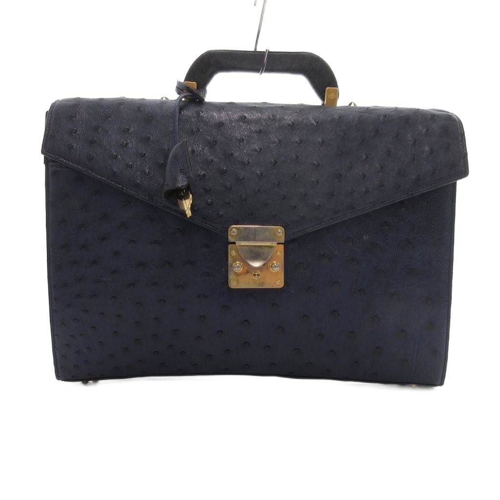 No-brand Navy Ostrich Leather Briefcase, 8.7″ x 2.4″ x 12.6″, Used C