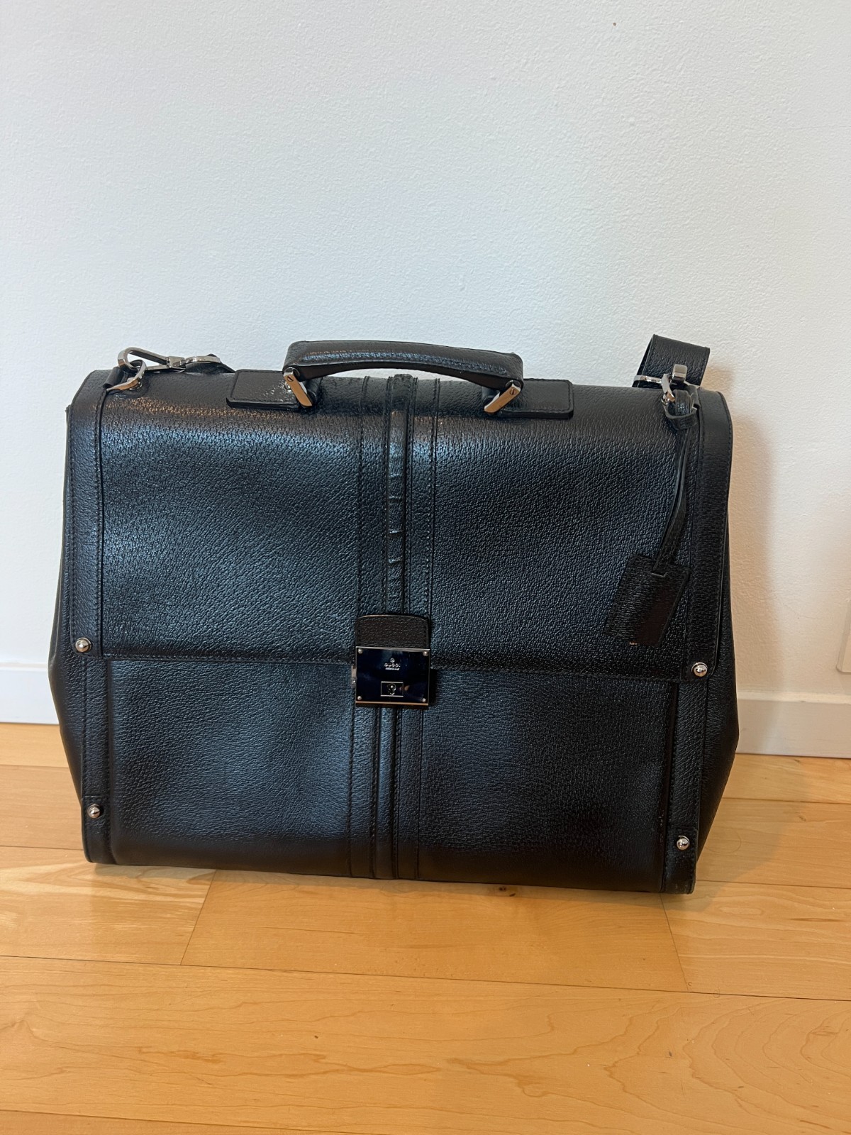 Vintage Gucci Black Grained Genuine Leather Briefcase