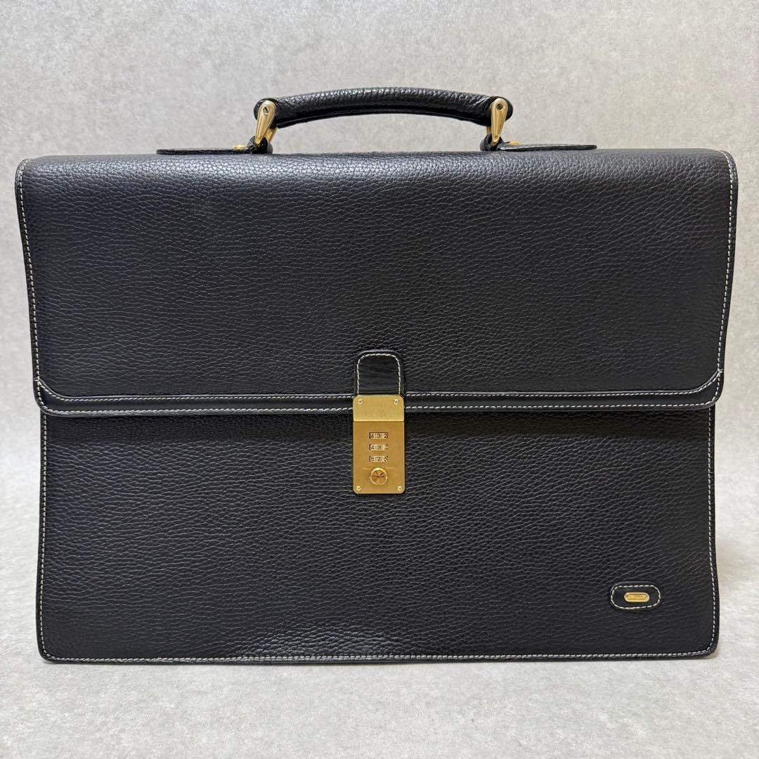 Authentic Bally Leather Business Briefcase 41cm Gold Hardware Damaged Interior