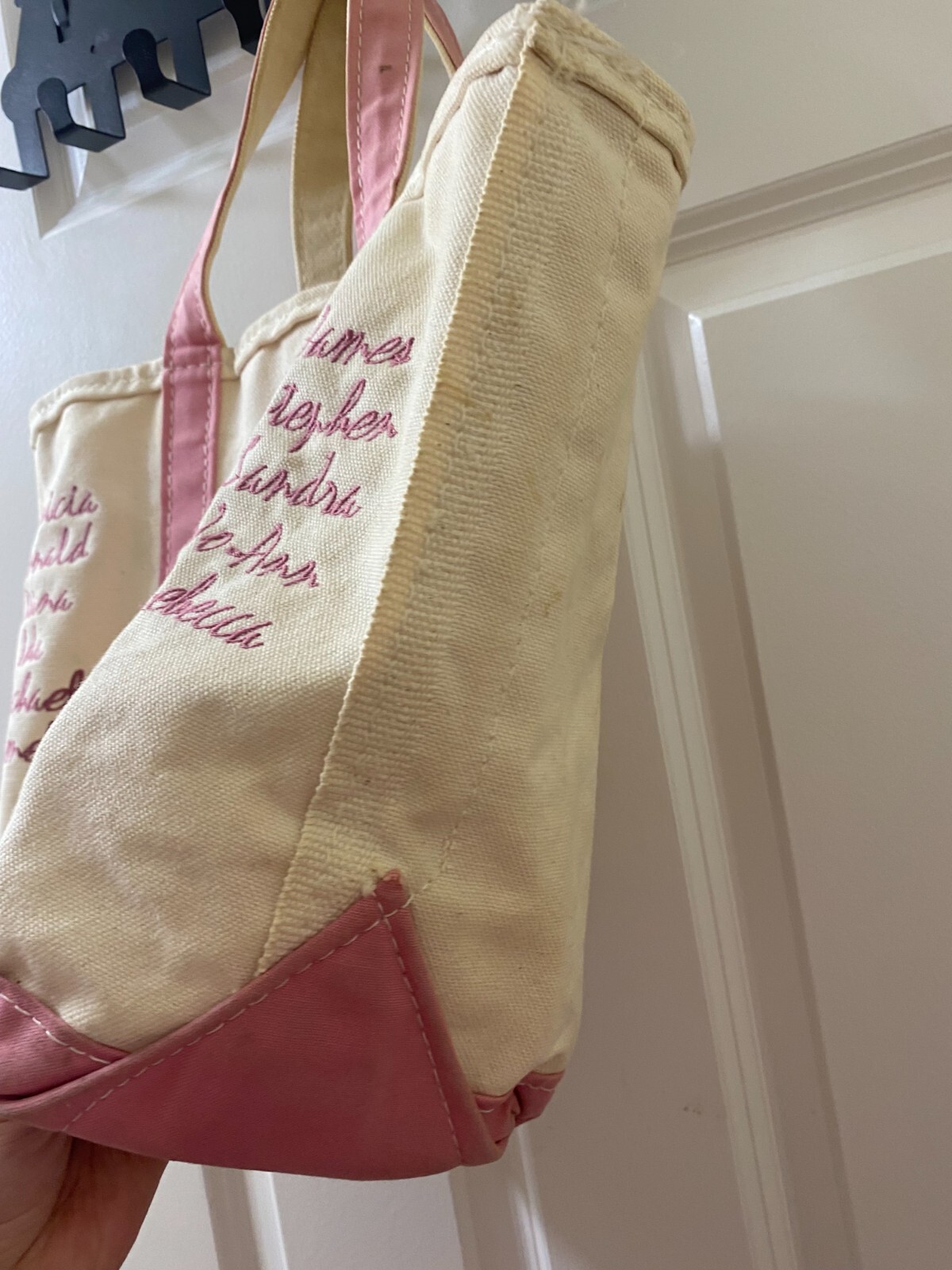 Vintage LL Bean Classic Canvas BOAT AND TOTE ZIPPER Bag PINK WHITE MOM