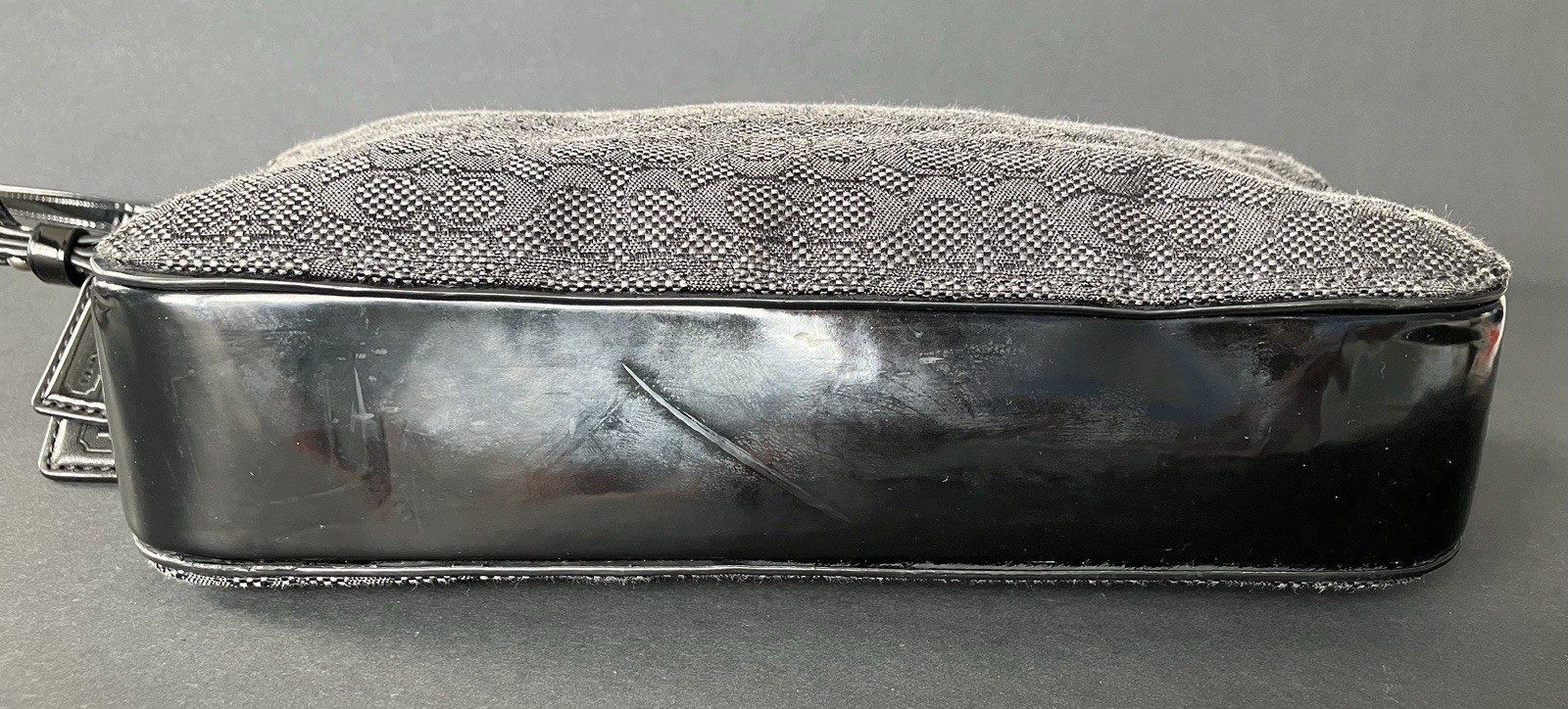 COACH MONOGRAM CROSS BODY PURSE/BAG C1375-25043 GREY/BLACK PURPLE SATIN LINING
