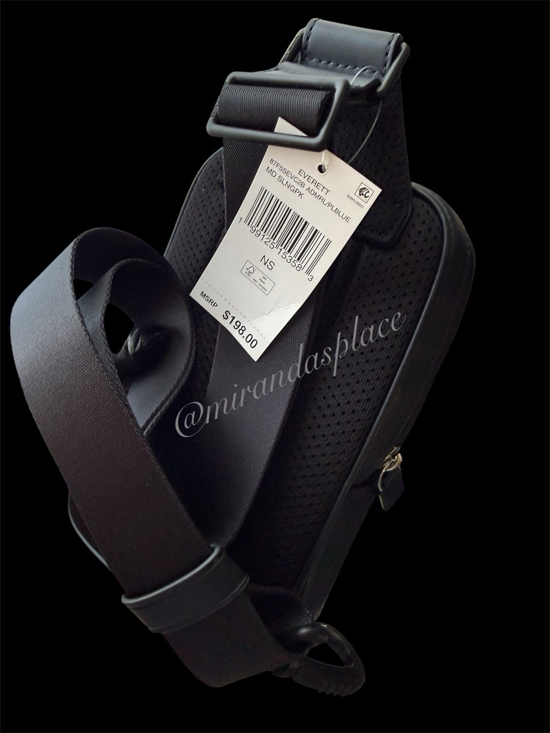 NWT Michael Kors Everett Blue Canvas Leather Adjustable Strap Unisex Sling Bag