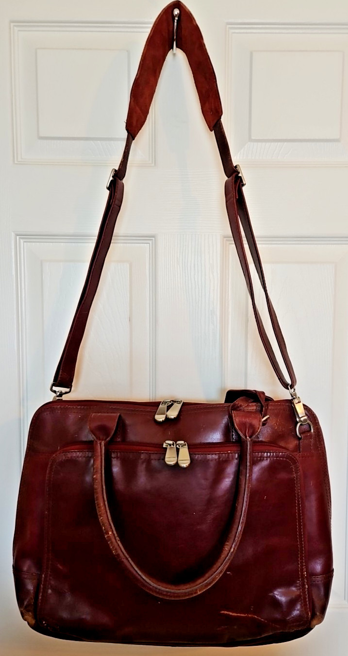 VTG Canyon Outback Leather Goods 18″ Maroon Leather Travel Work Computer Bag