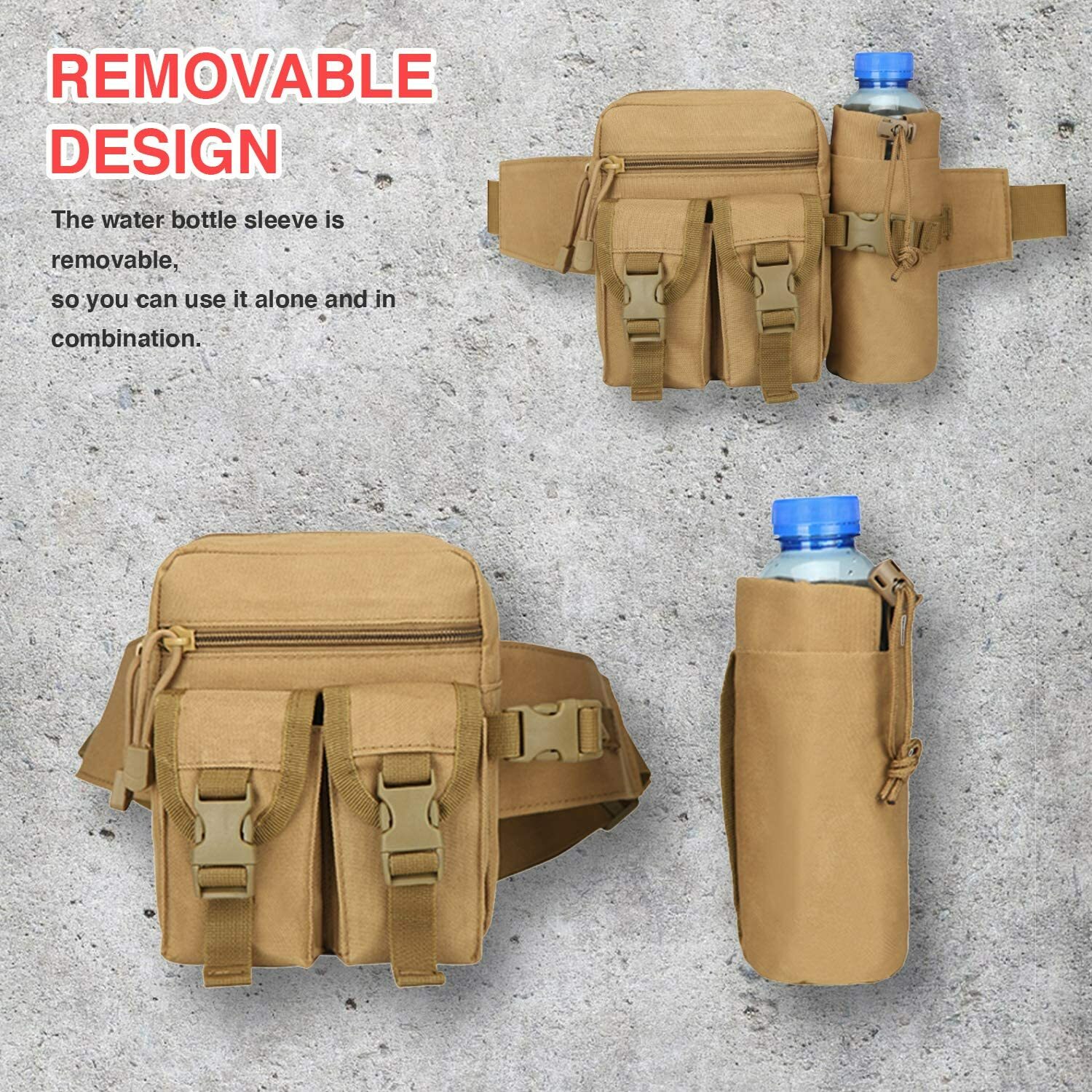 Tactical Waist Pack Pouch With Water Bottle Pocket Holder Waterproof Belt Bag US
