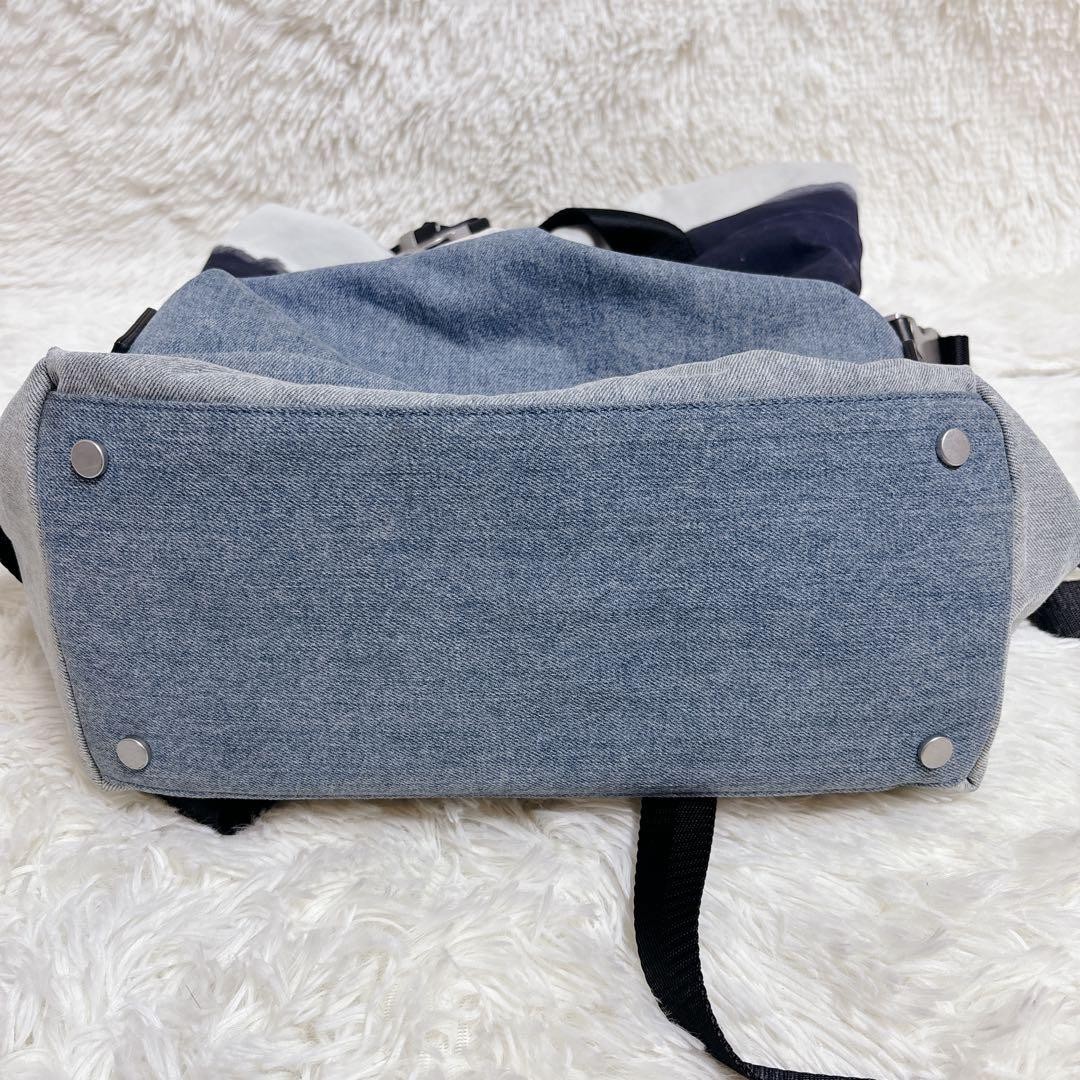 Diesel Men Navy Denim Roll Top Backpack 36x41x18cm Vintage Luxury Stylish Casual