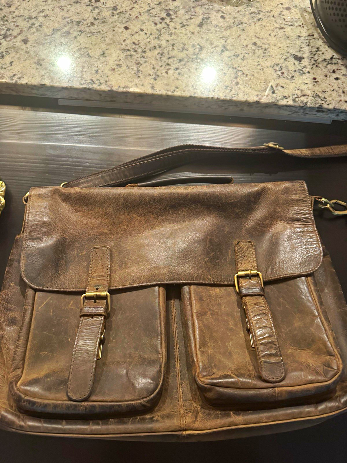 KomalC Brown Men’s Messenger Bag Zip/Buckle Closure Shoulder Strap Inner Pockets