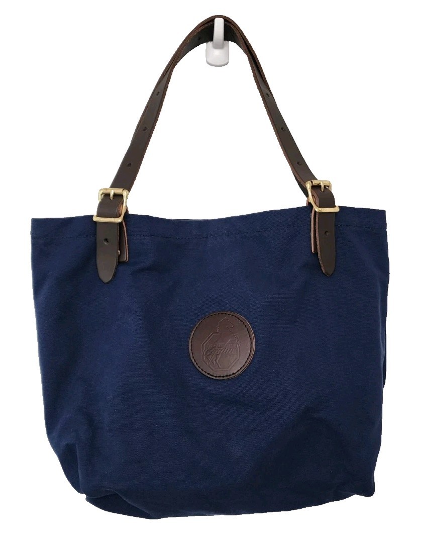 Duluth Pack Market Tote Navy Canvas & Dark Brown Leather Handles
