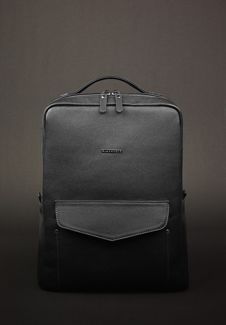 Black Luxurious City Leather Office Noir Backpack Engraving Study Workbag