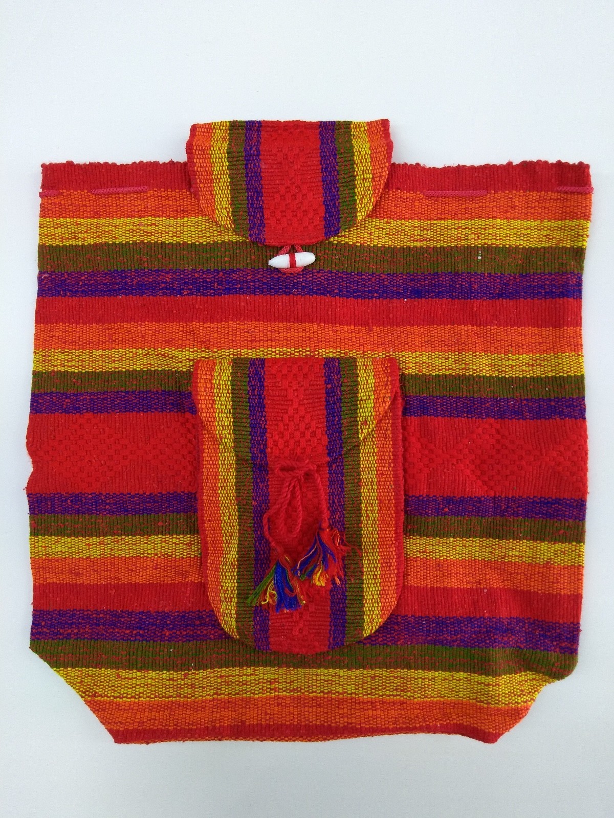 RASTA Bag Beach Hippie Baja Ethnic Backpack Made in Mexico Unisex RAINBOW Tassel