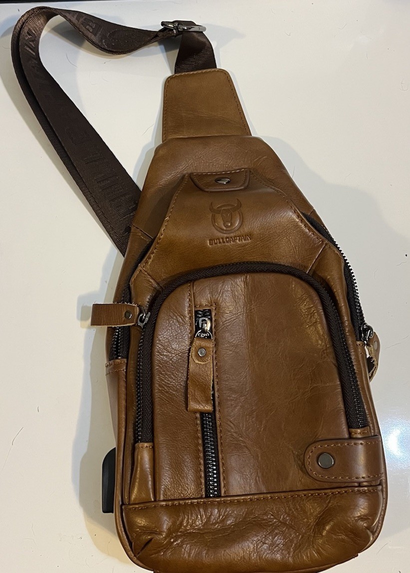 Leather Sling Bag Mens Chest Bag Casual Shoulder Crossbody Bags Travel Hiking…