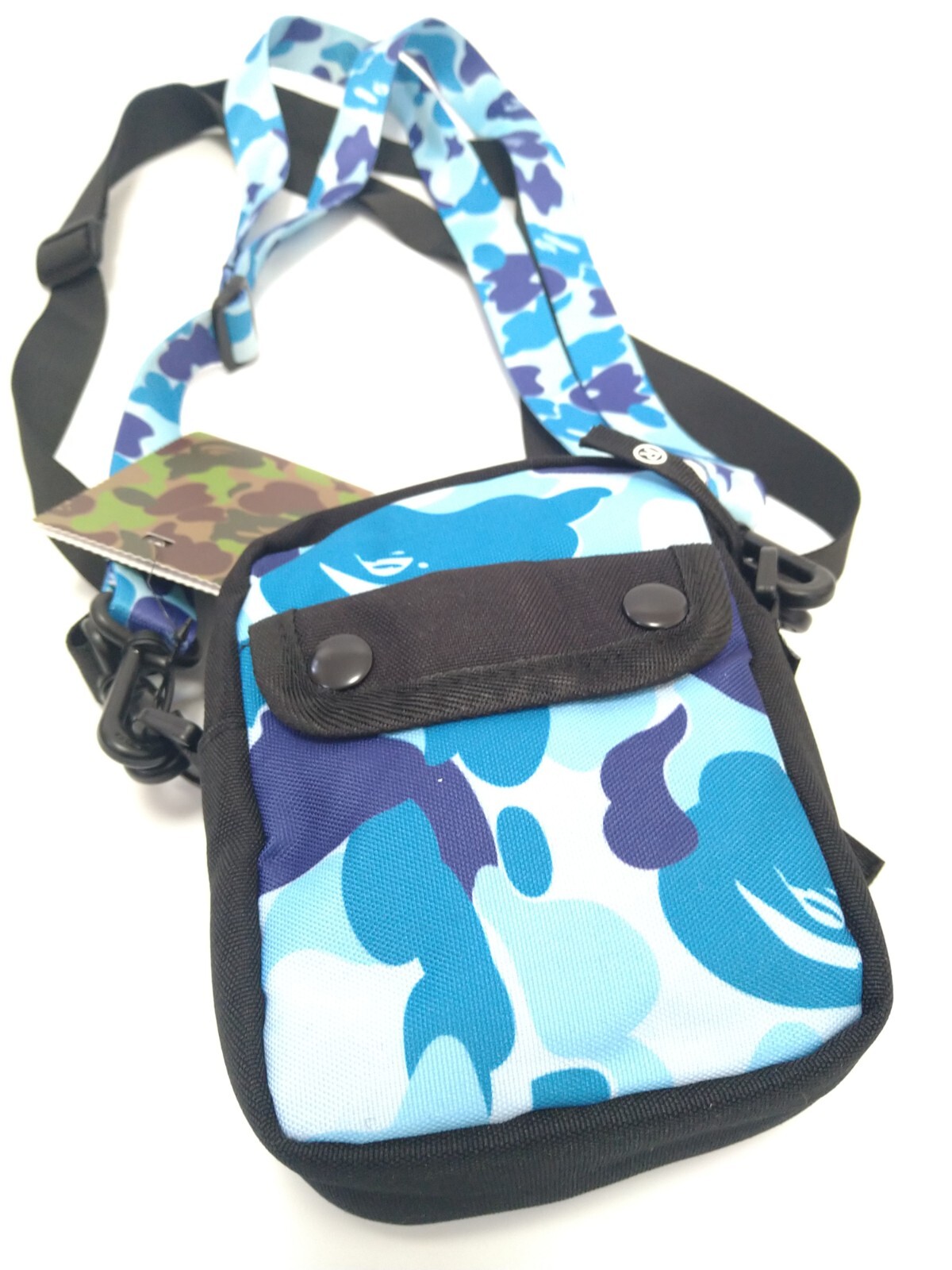 BAPE A Bathing Ape ABC Mini Shoulder Bag Camo Blue 2 Straps W:5.5in H:7in