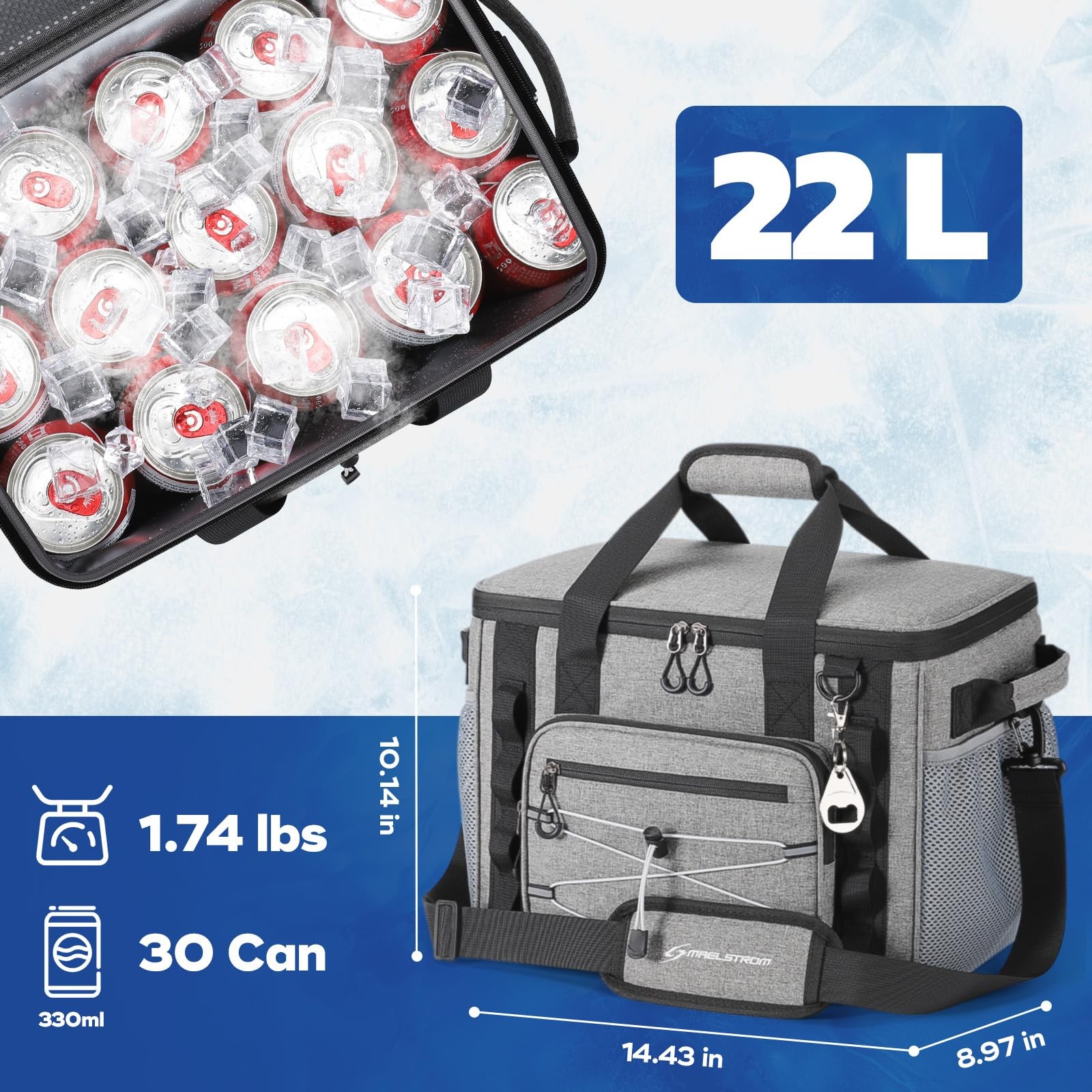 Soft Sided Cooler Bag, 30/40 Can Collapsible Insulated Ice Chest, Large Leakproo
