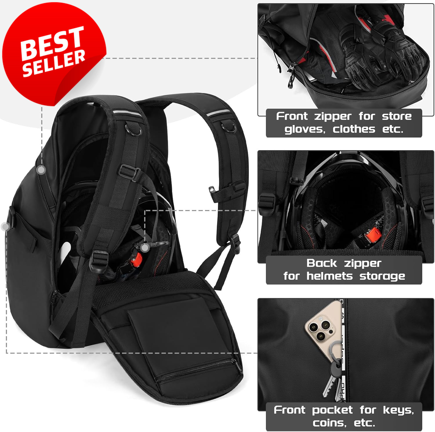 Motorcycle Backpack Waterproof Helmet Bag Reflective Large Capacity – US