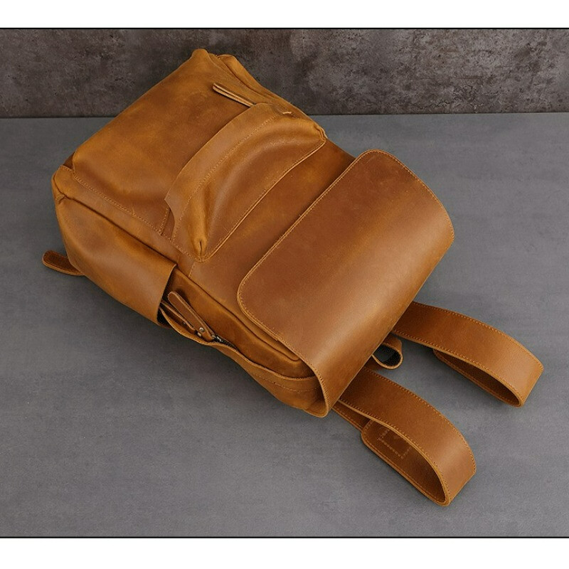Men’s Leather Retro Large Capacity Backpack Casual Travel Bag Computer Bag