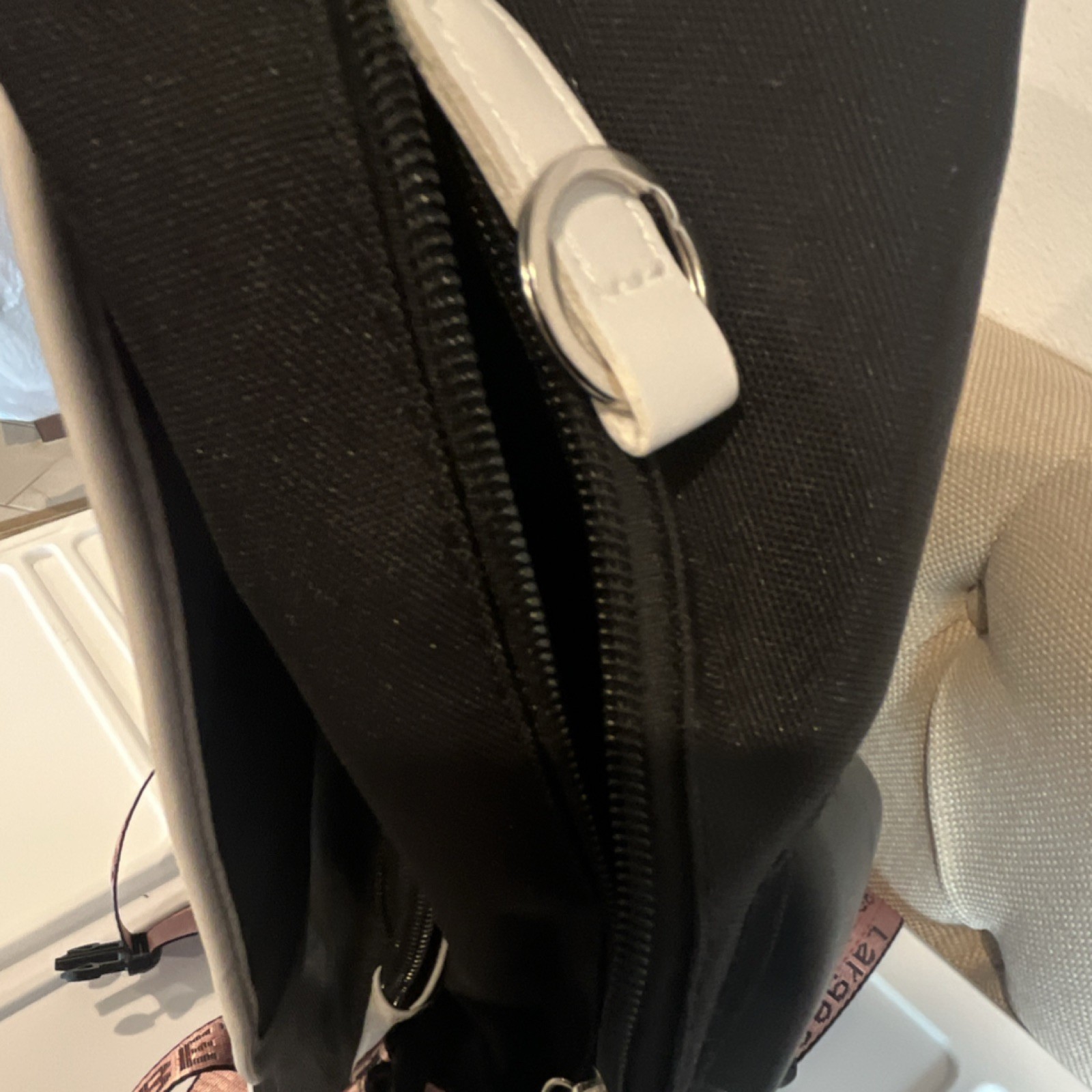 Bevalsa Black White Pink Backpack with USB Port, Audio Pocket, Adjustable Straps