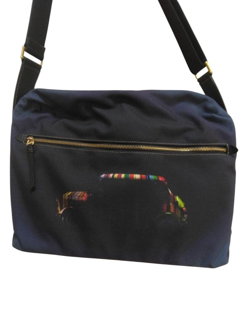 Paul Smith Mini Cooper Print Shoulder Bag Black Genuine Leather Mens Japan Used