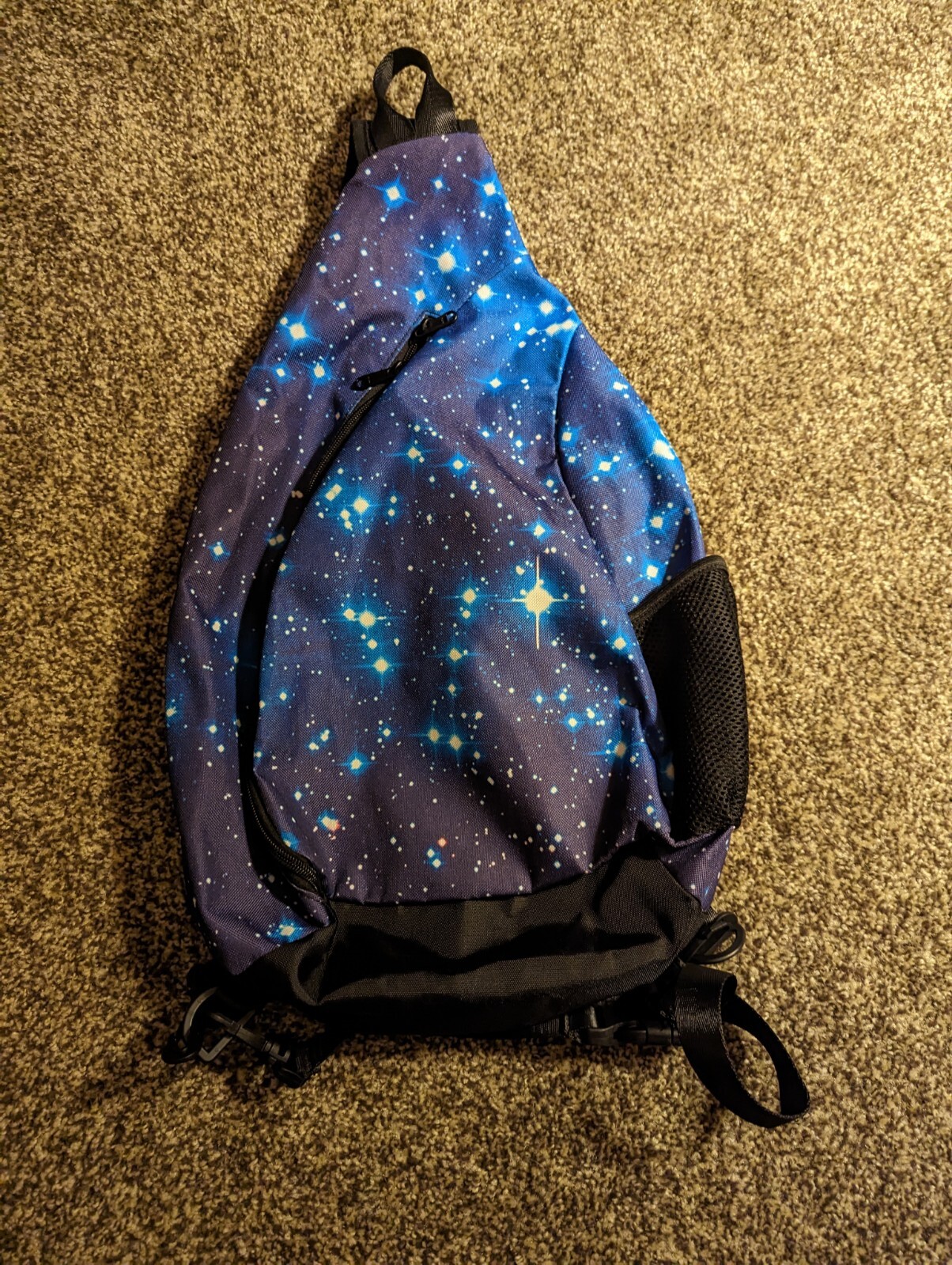 Black and blue galaxy shoulder crossbody back pack