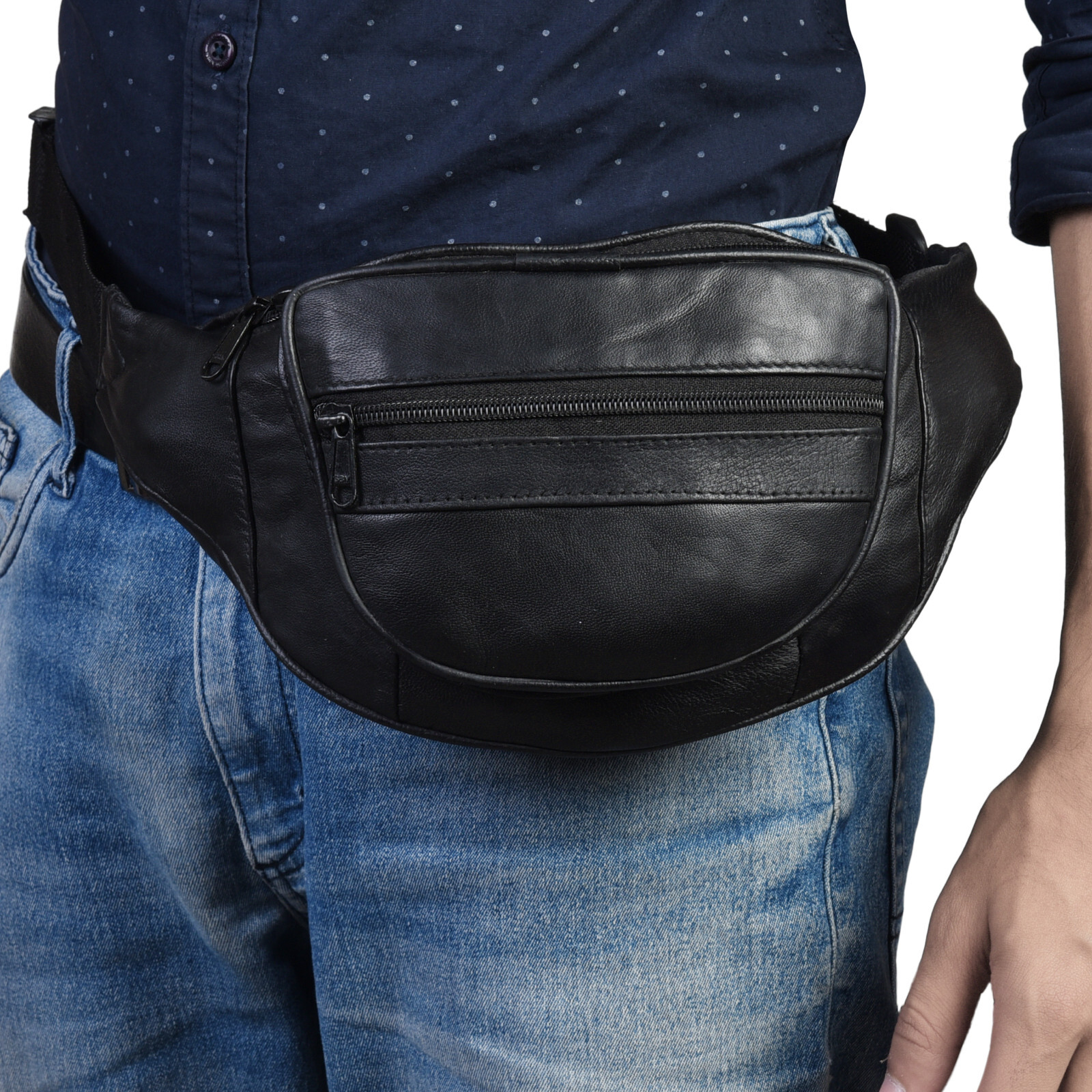New Black Leather Waist Fanny Pack Belt Bag Pouch Travel Hip Purse Men Women 005