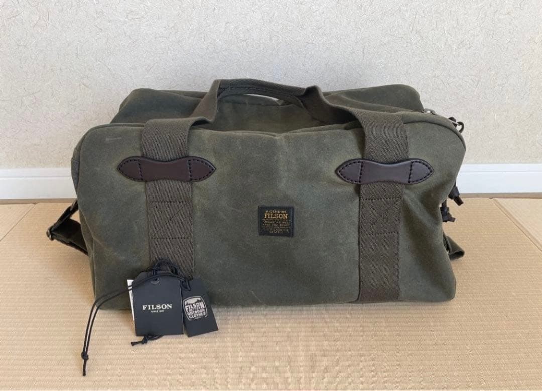 Filson Duffle Bag Genuine Leather Trim Cotton Olive Green Made In Vietnam