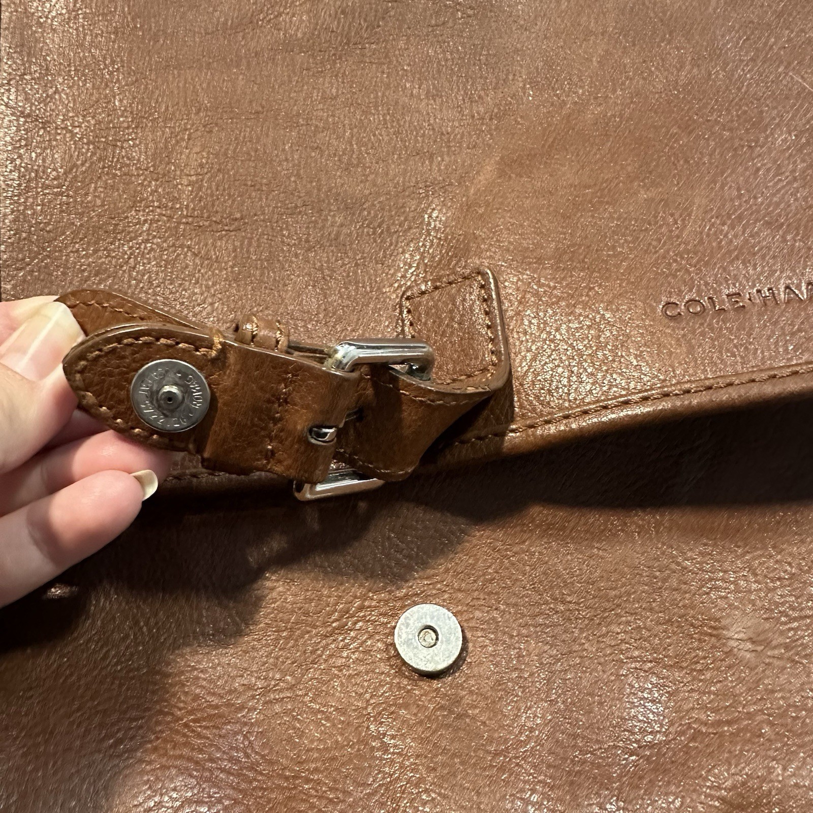 Vintage Cole Haan Utilitarian Pebbled Leather Reporter Messenger Bag Brown