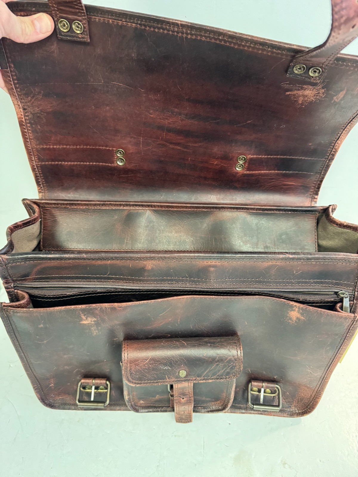 Buffalo Jackson Trading Roosevelt Leather Briefcase Dark Oak Brown Bag NO STRAP